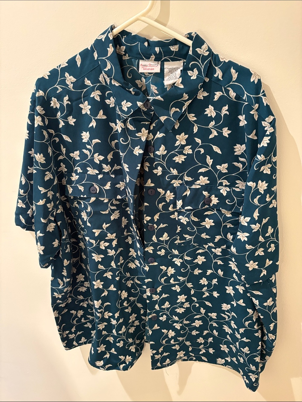 Bobbie Brooks Teal Floral Short-Sleeve Button-Down Shirt